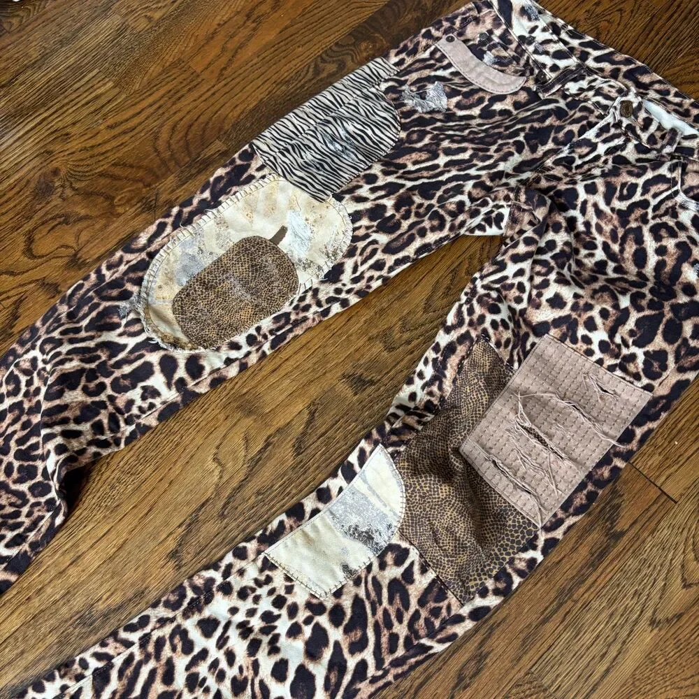 Ralph Lauren Denim & Supply Leopard Patchwork Skinny Jeans Low Rise Size 27